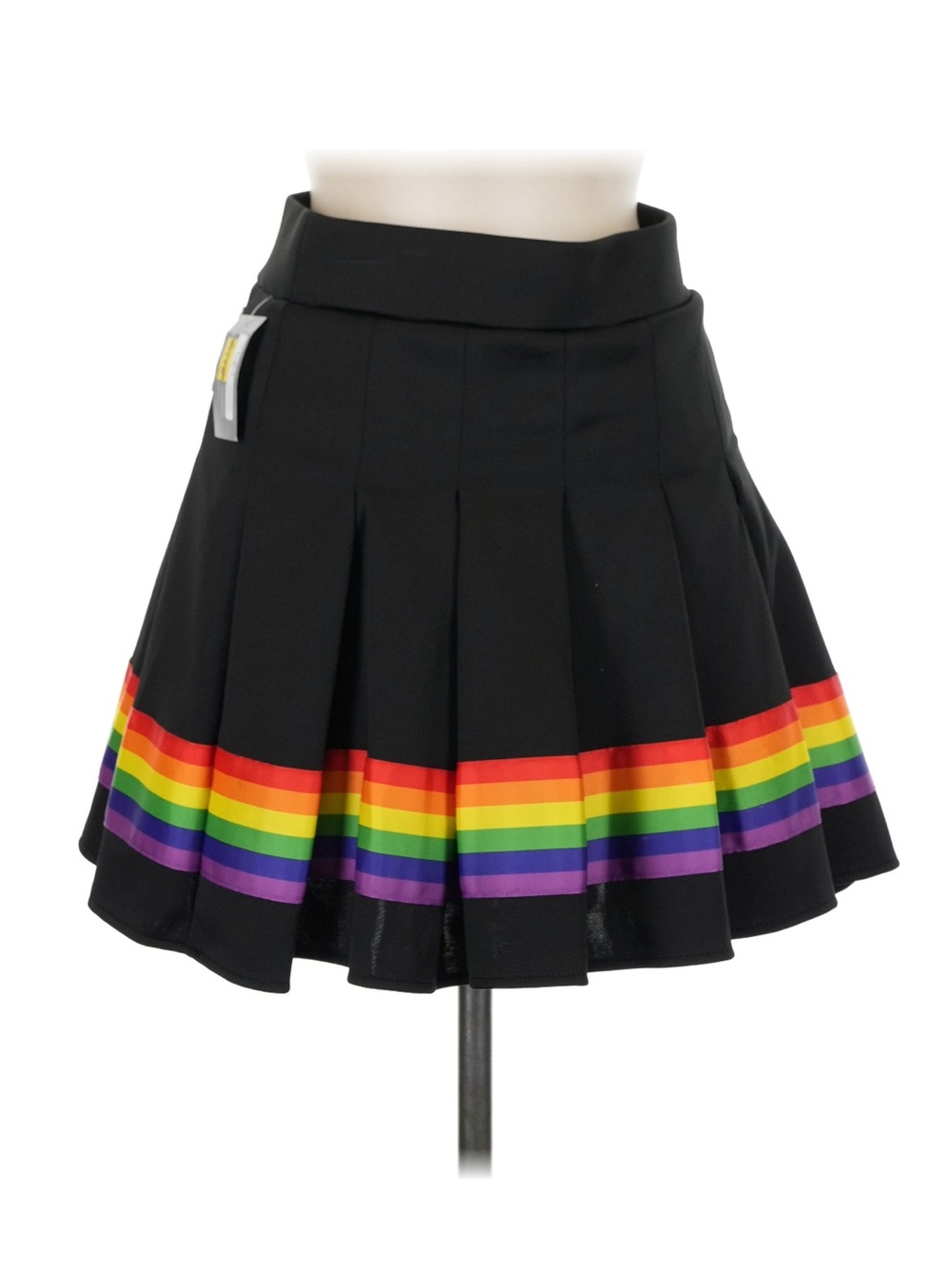 Black Pleated Skater Skirt with Rainbow Hem